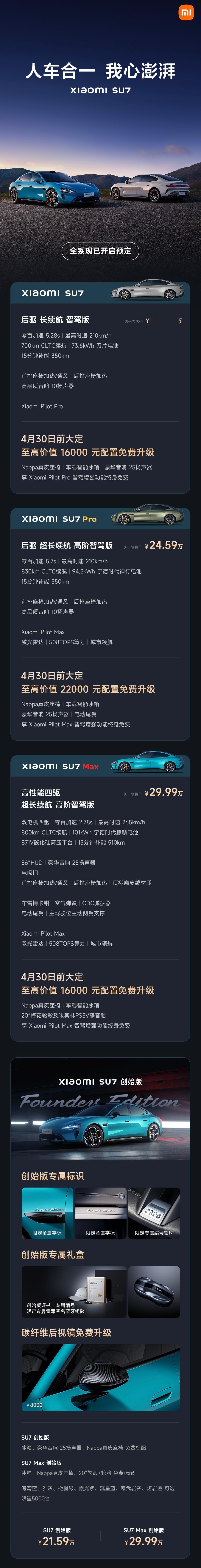 #小米SU7价格#小米汽车配件发布会，公布了小米汽车 SU7 价格：21.59 