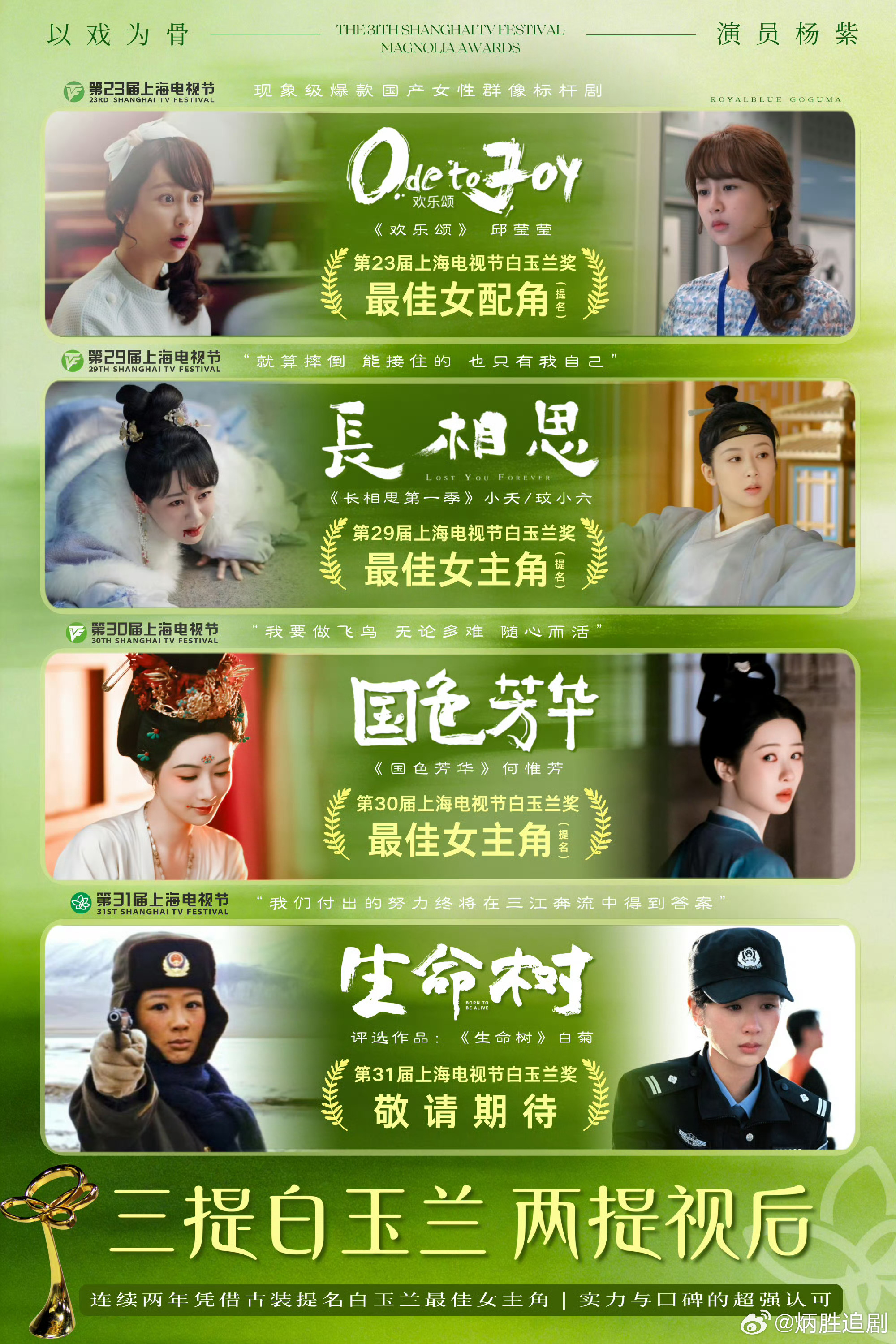 杨紫，白玉兰常客