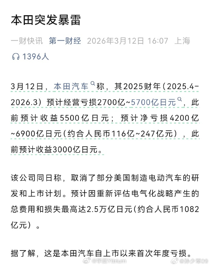 本田上一个财年亏损严重。叠加现在中国对日本的制裁，不会直接危了吧？ 