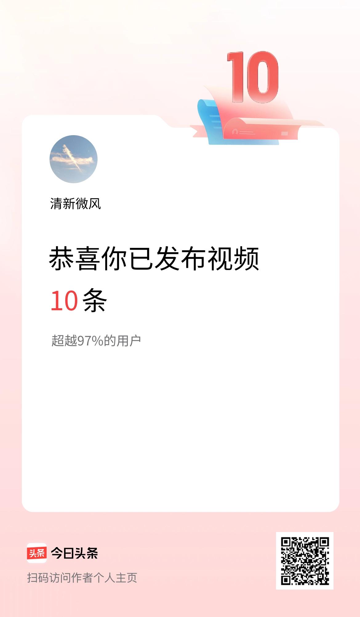 我在头条累计视频投稿10个