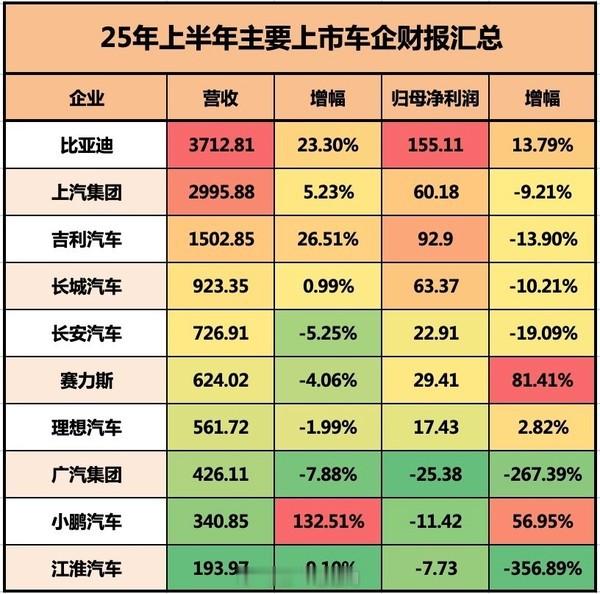 车企上半年财报 新能源汽车 25年上半年车企财报亮点！谁在狂飙？谁在承压？营收T