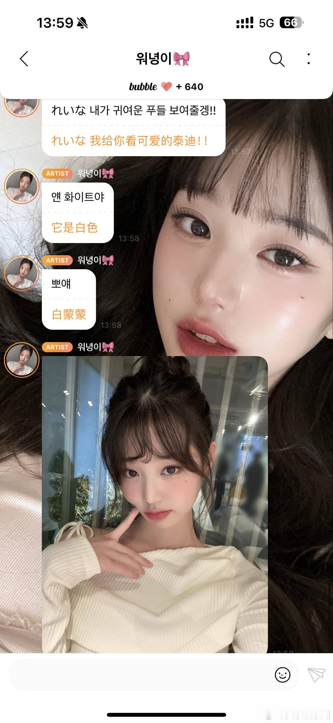 在泡泡里说自己是白色泰迪的张元英！宝宝 你是一只甜甜的小兔子[太开心][太开心]
