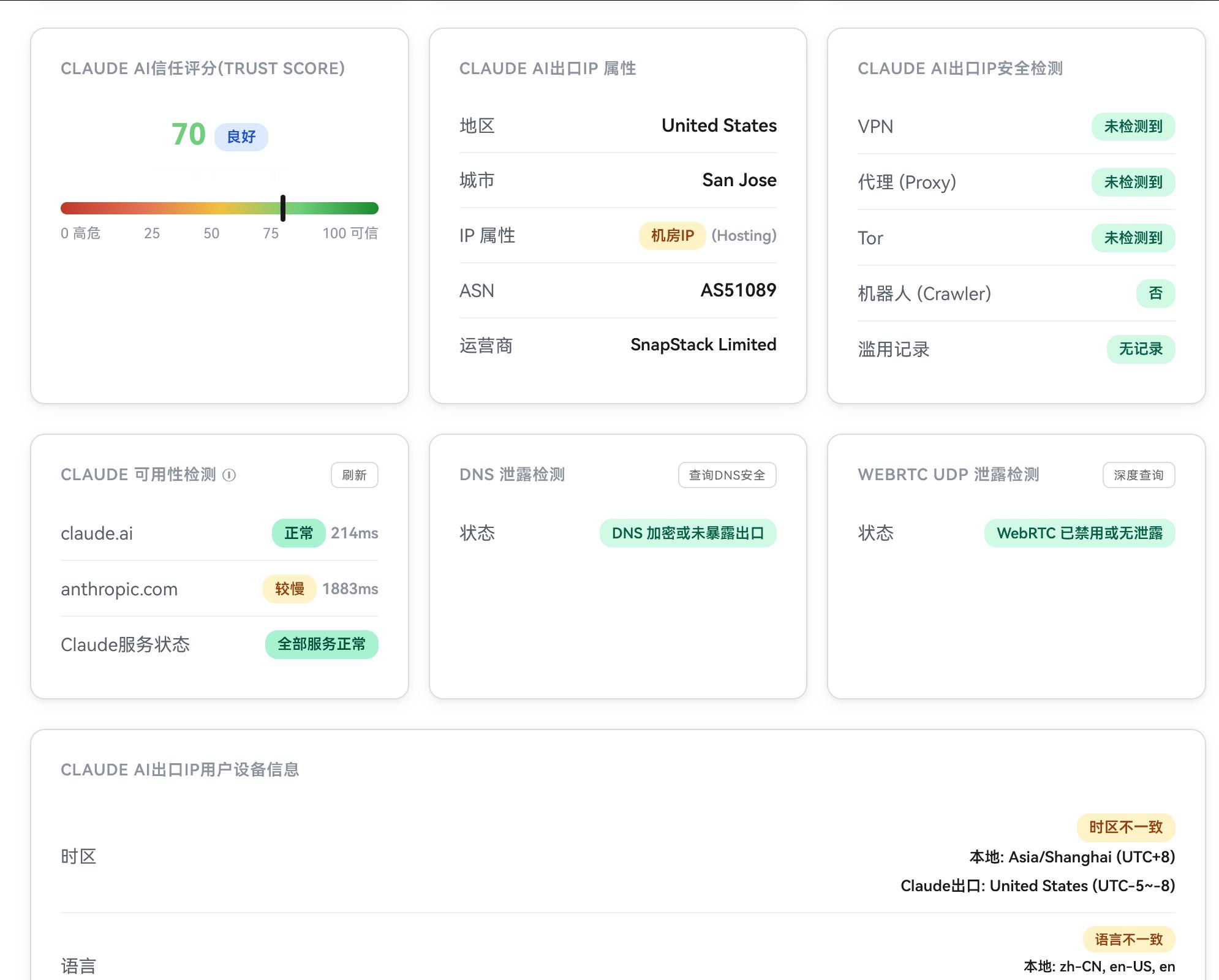 Claude AI IP 风险检测ip.net.coffee/claude/检测