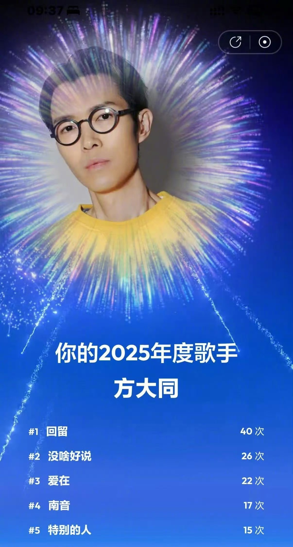 年度歌手 方大同恭喜这个年度歌手：方大同～变成星星也是很会创作歌曲的星星💫 