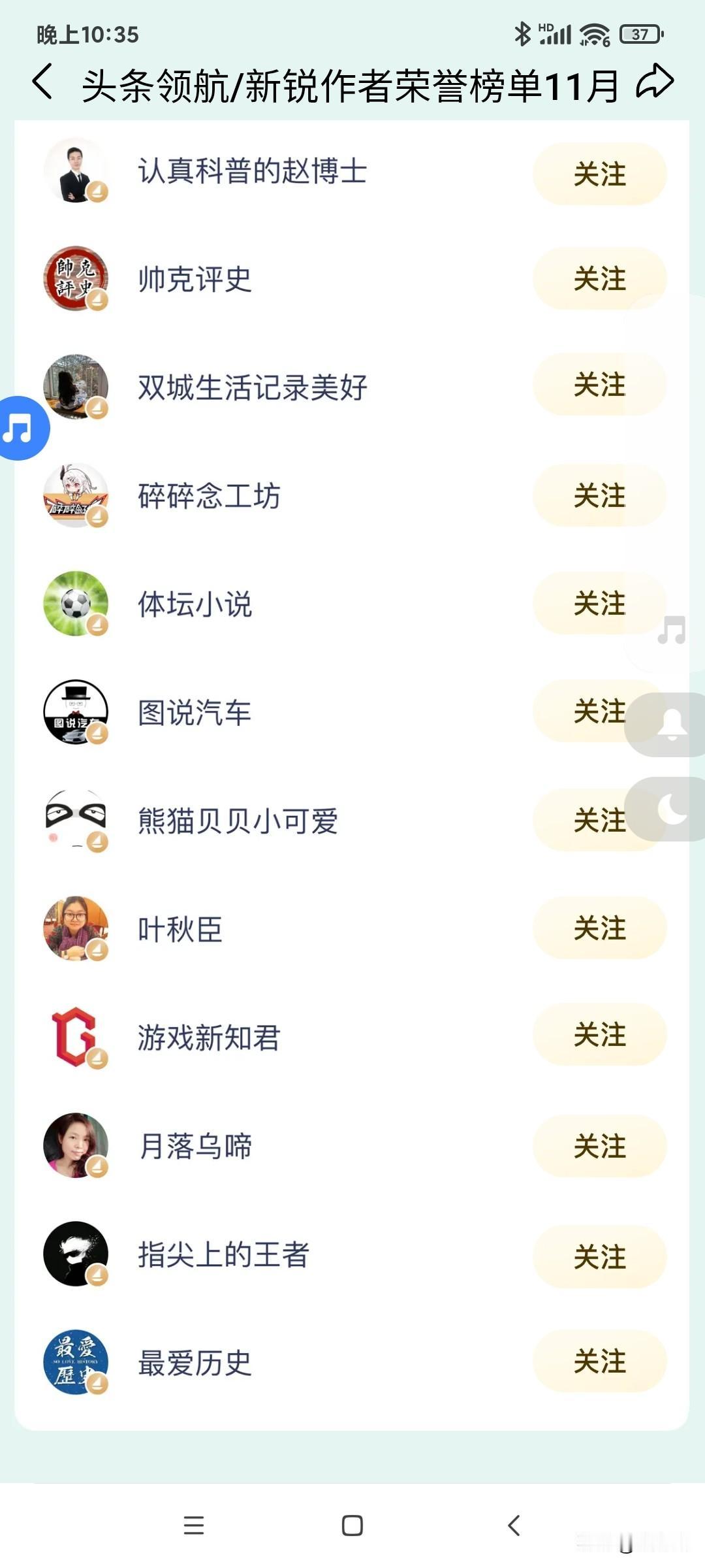 快来看看本月有那些作者上榜单吧！
微头条小秘书给我发来消息说，头条领航、新锐创作