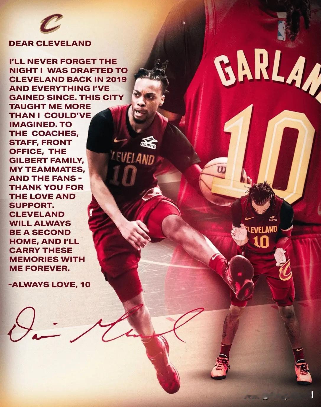 加兰更新个人社媒，对骑士表达了感谢。

“谢谢你，克利夫兰🫶🏾”加兰先是如此