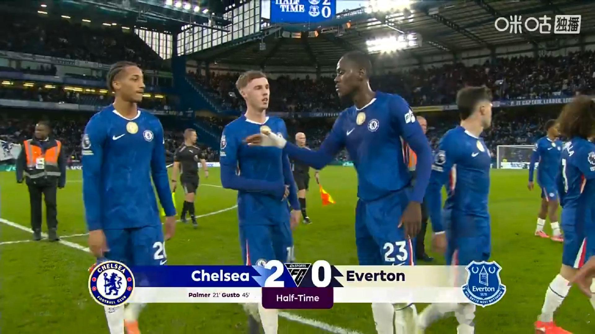 半场结束，切尔西暂2-0领先埃弗顿大伙如何评价上半场比赛 切尔西vs埃弗顿 英超