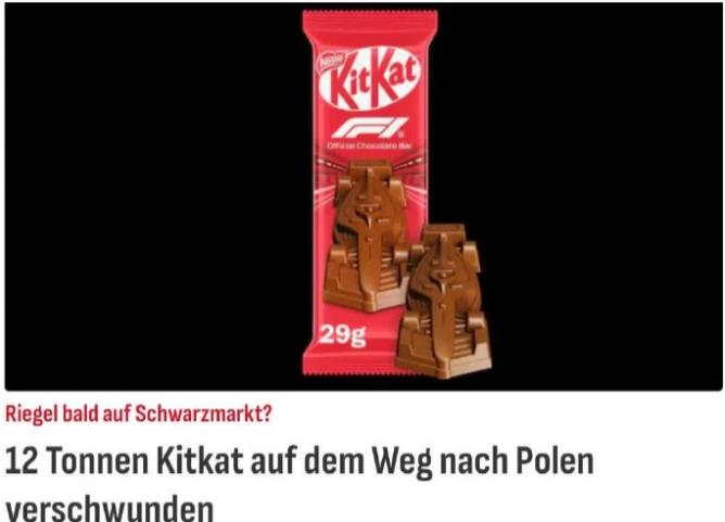 12吨 KitKat 巧克力棒在运往波兰的途中神秘失踪,至今杳无音信!
据德媒报