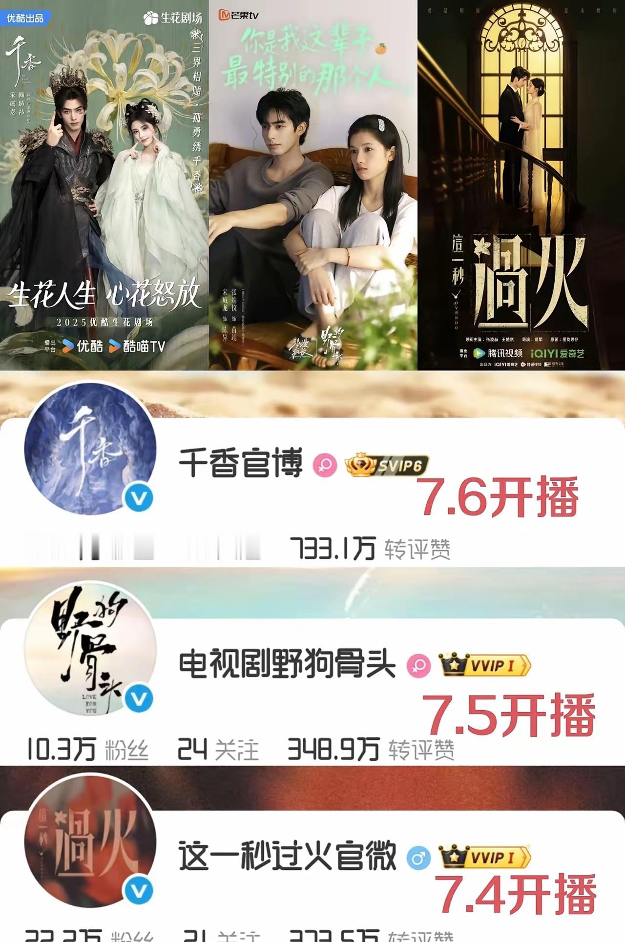 这次有的看了！三部剧同时播出，95颜霸对打七月四日张凌赫，王楚然《这一秒过火》?