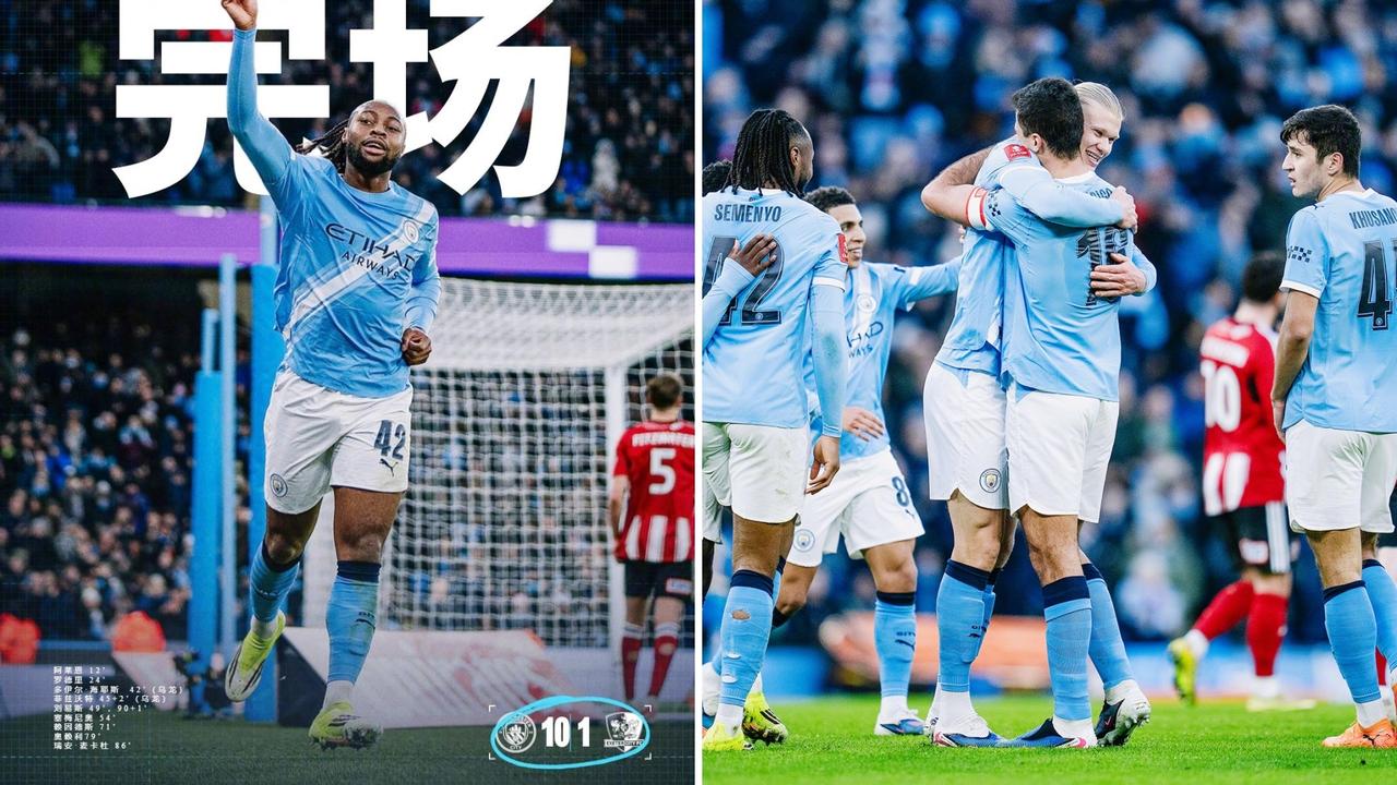 足总杯：曼城主场10-1狂胜埃克塞特城，轻松晋级。
曼城多点开花7人建功，塞梅尼