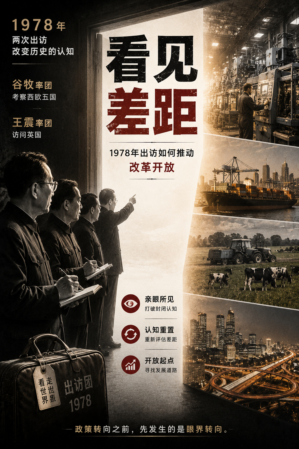 1978年，两位副总理出访，谷牧率团考察西欧五国，王震率团访问英国，对中国的改革