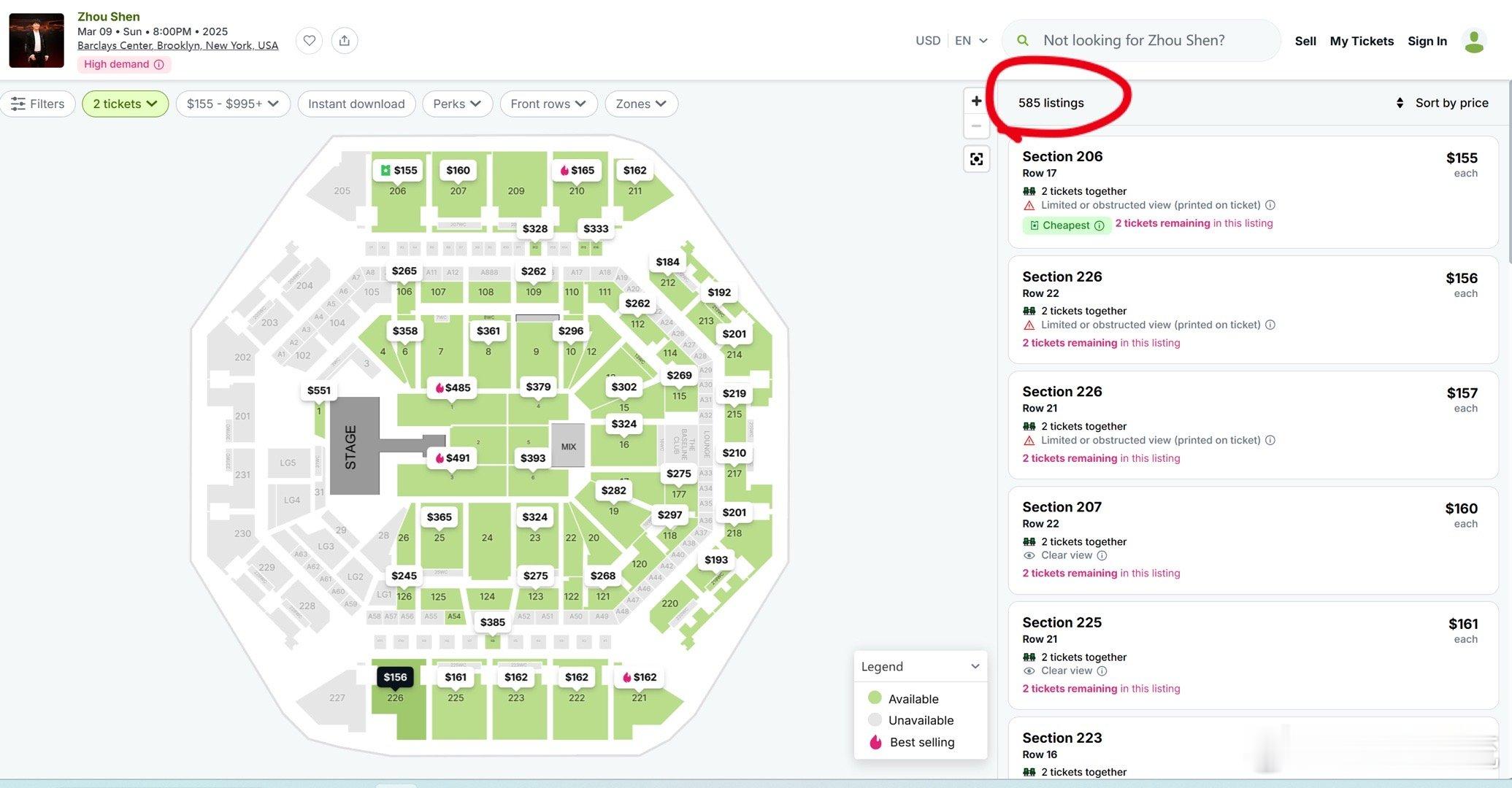 一个黄牛网站竟然有580多个listing，每个listing有2-4张🎫，剩