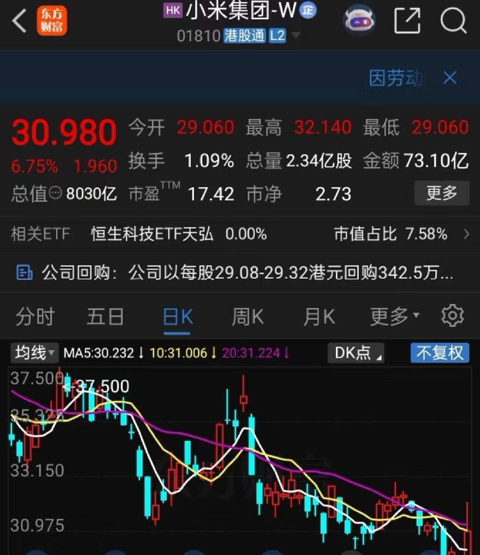小米今天疯了一把

节后港股第一天，在小米带动下，恒生科技指数大涨，港股收盘也大