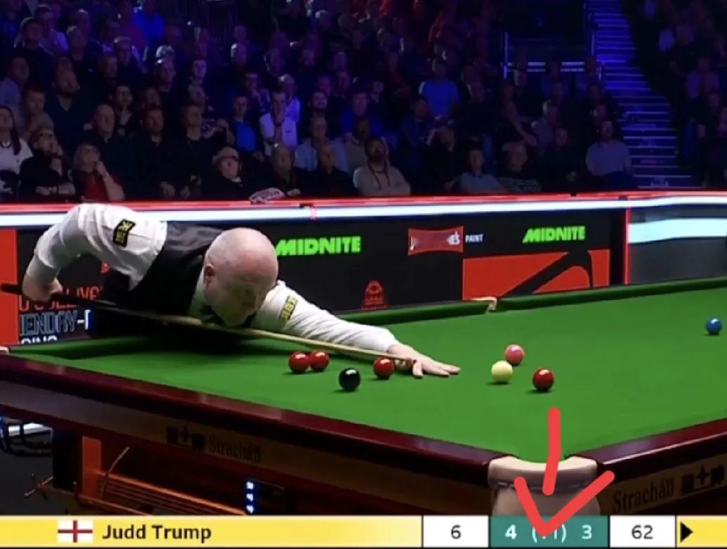 希金斯自毁前程，将超分红球留在袋口，第二次错失扳平比分机会！
第8局，特鲁姆普先