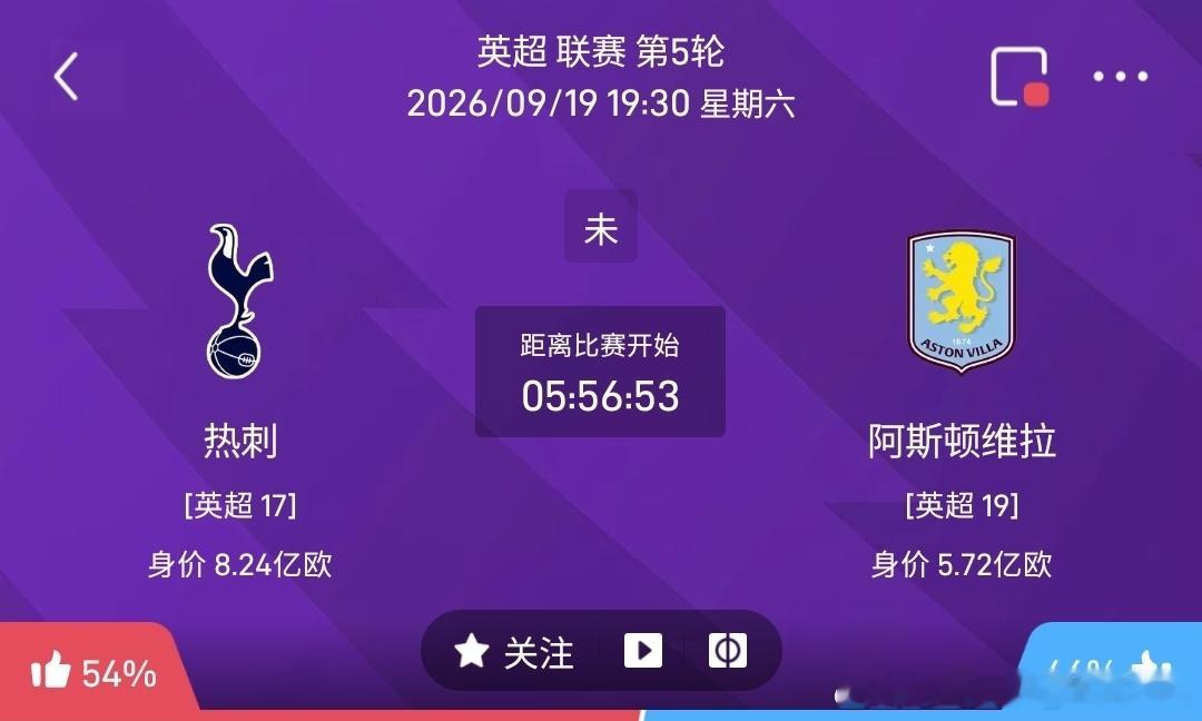 热刺 vs 阿斯顿维拉1️⃣热刺（英超第17）✅利好：球队总身价更高，主场作战拥