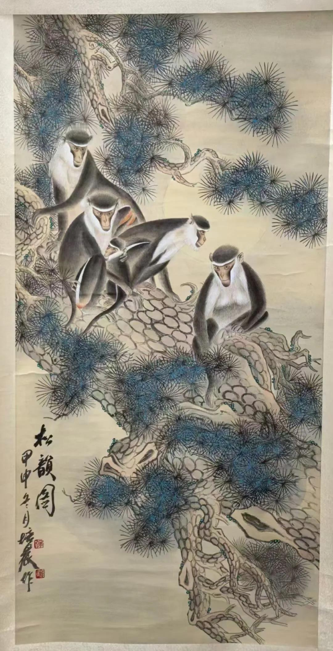 1）当代画猴大家徐培晨   灵猴图精品
65.5x134cm立轴  
2）王成喜