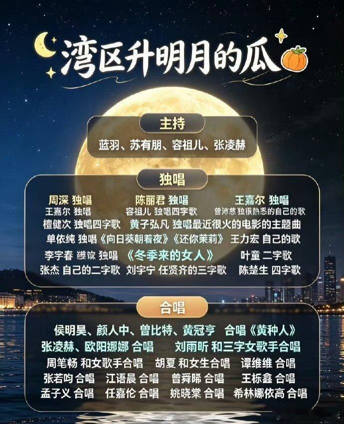 网传2026湾区升明月节目单你看了吗？阵容强大啊，歌手、演电视'的、演电影的都来