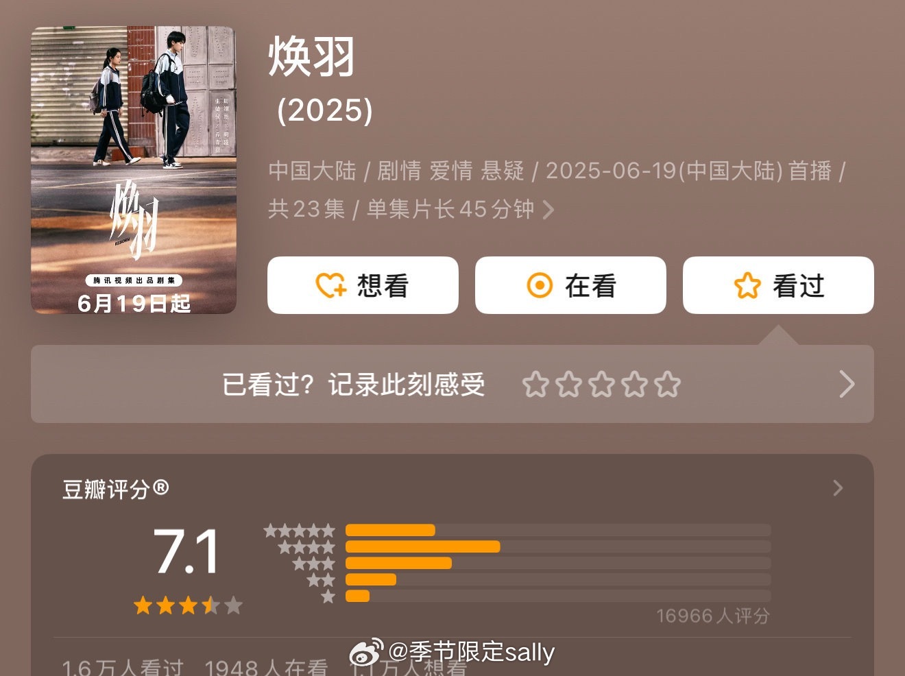 张婧仪、周翊然《焕羽》开分7.1 ​​​