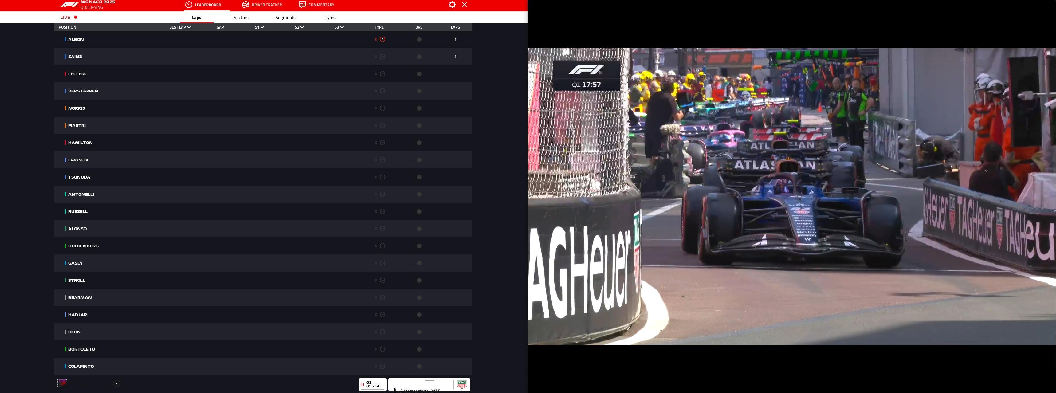 F1 摩纳哥排位赛开始！2025F1摩纳哥大奖赛 ​​​