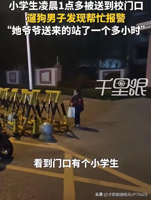 小学生凌晨1点40被爷爷送到校门口 3月30日，河南洛阳。常先生凌晨3点多出门遛