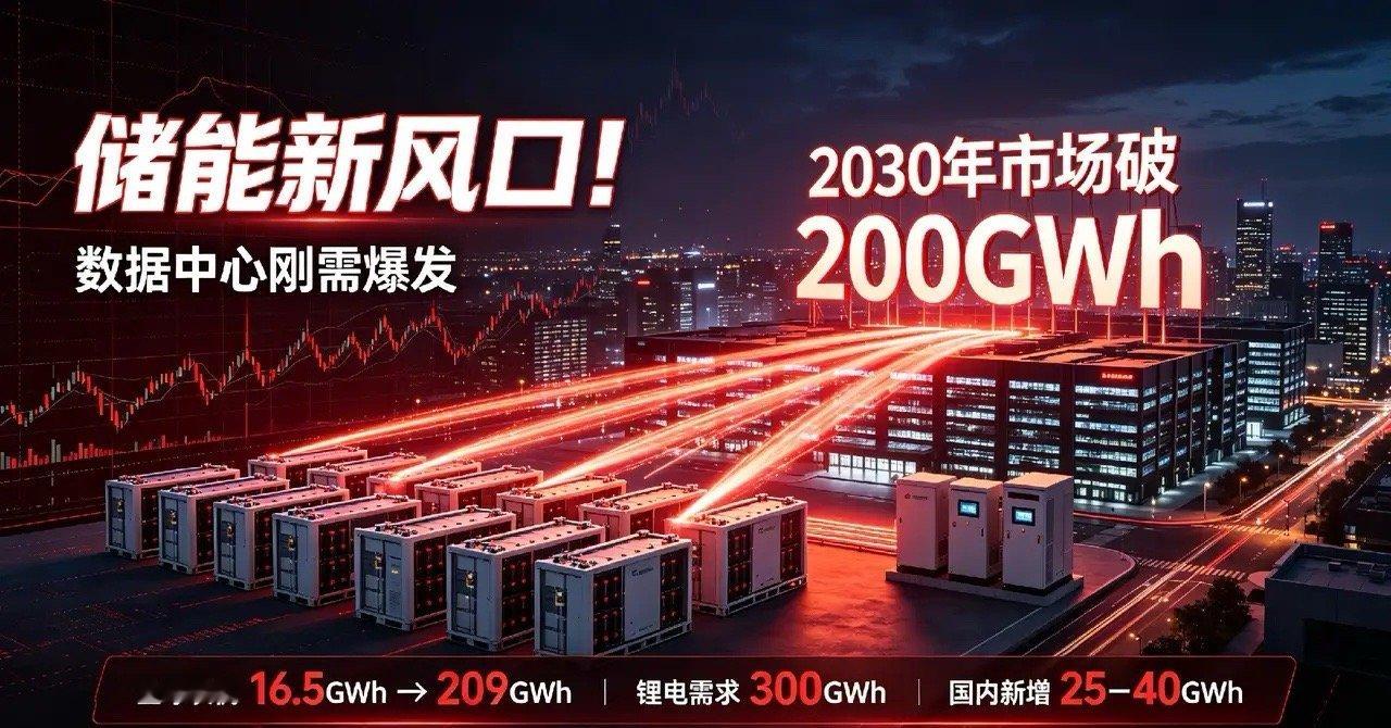 储能新风口！数据中心刚需爆发，2030年市场破200GWh储能行业正迎来最强增长