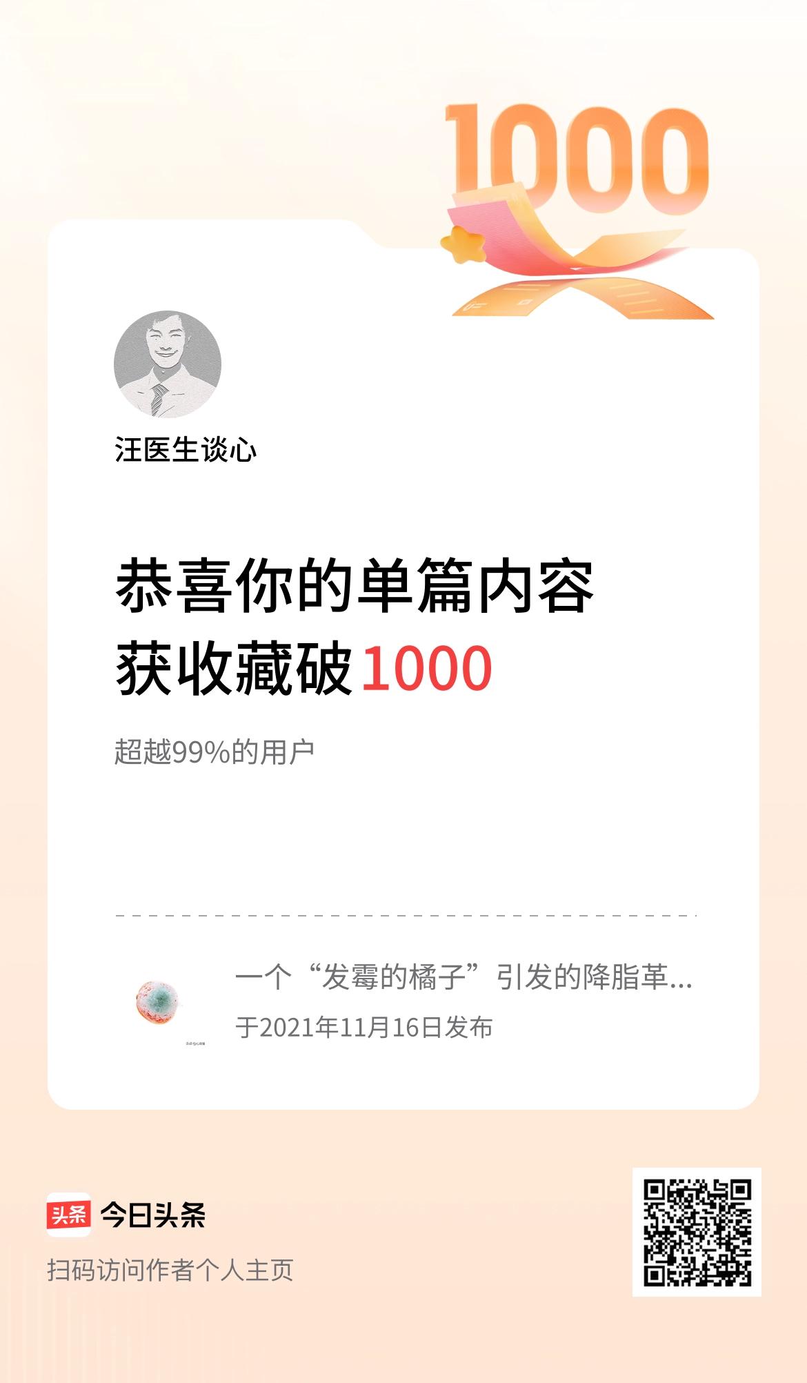 单篇内容获收藏量破1000啦！