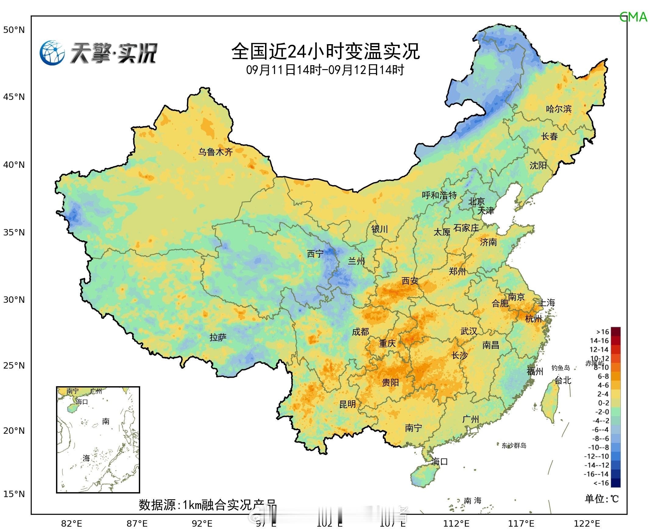 气象观察团 今天，全国大部地区天气以晴或多云为主，降水整体弱（海南除外）。同时，