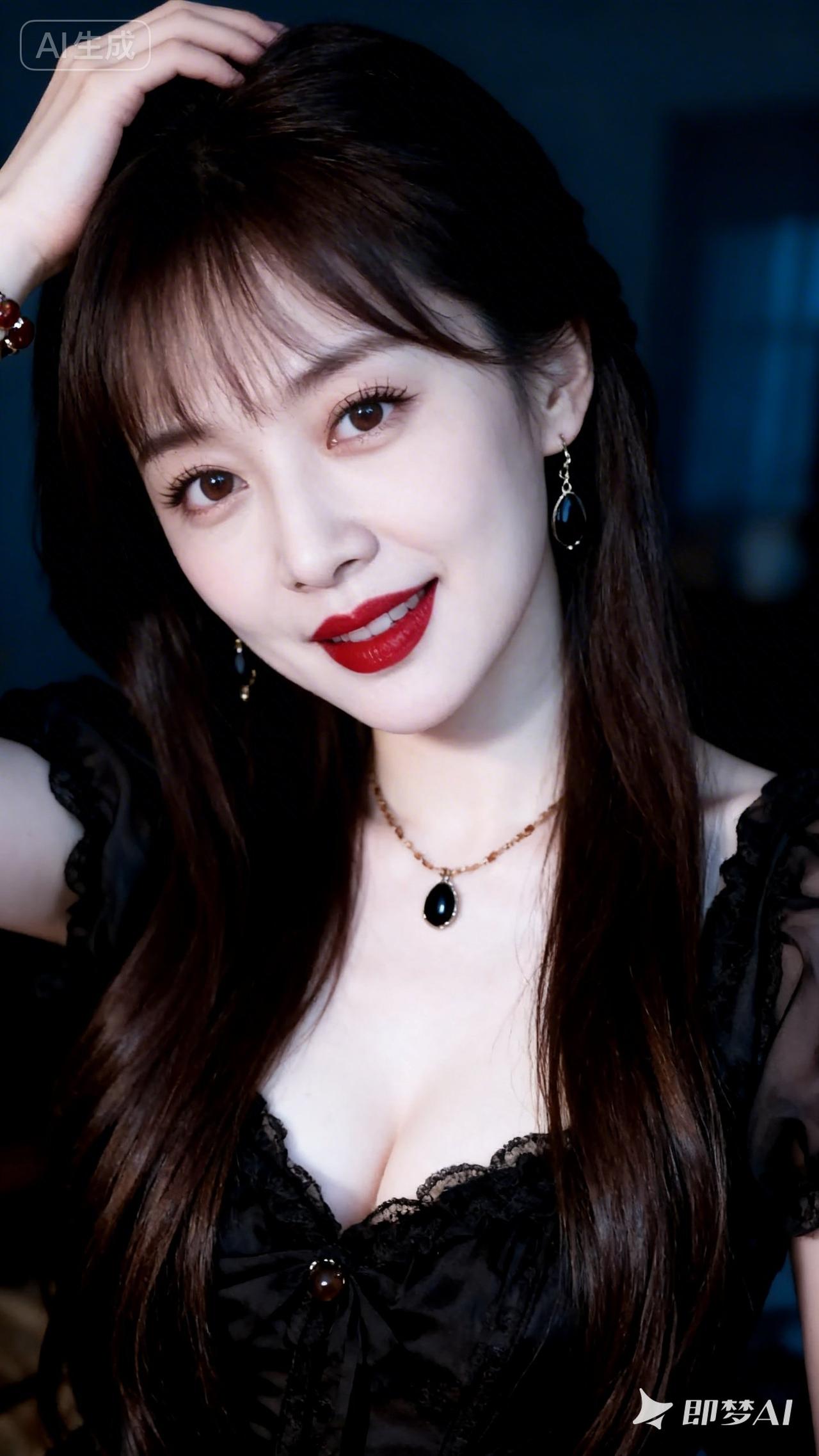 优雅黑裙，红唇诱惑，尽显迷人魅力！💄✨