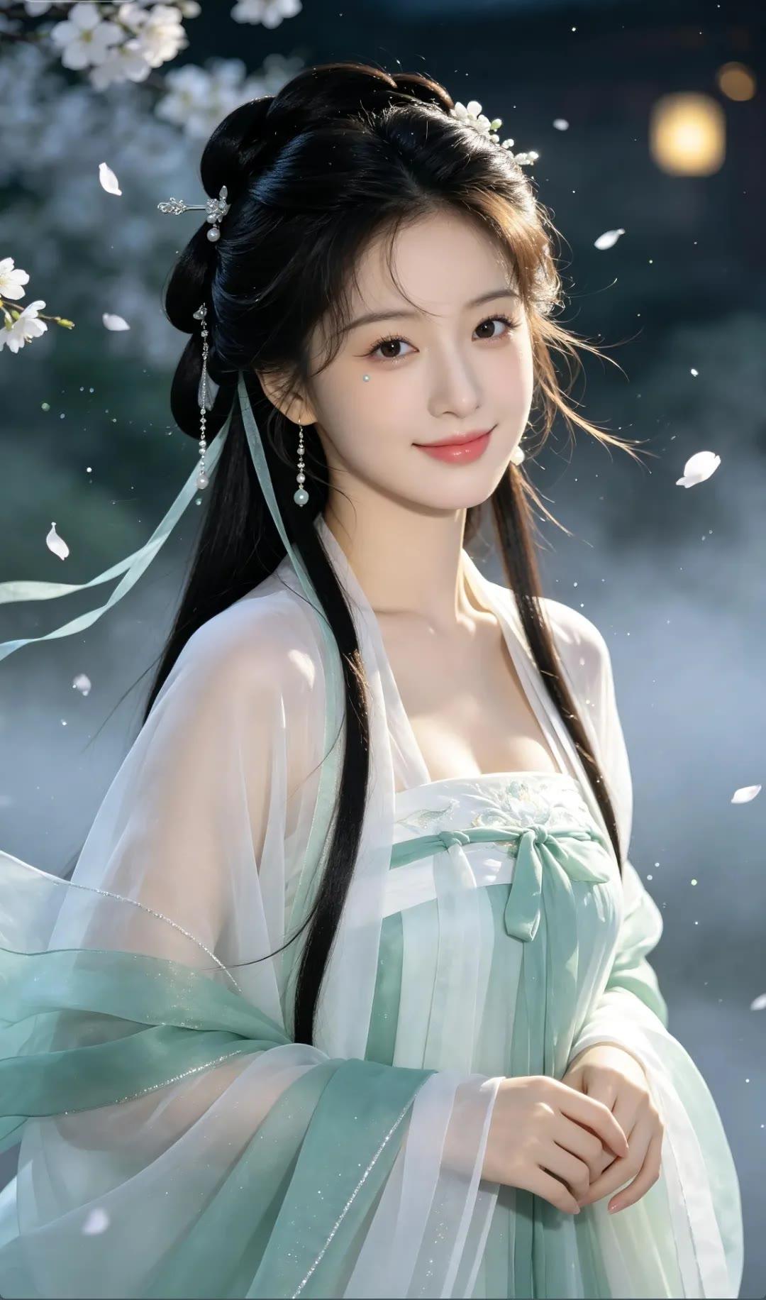仙气飘飘的古风美人，樱花飘落，唯美动人