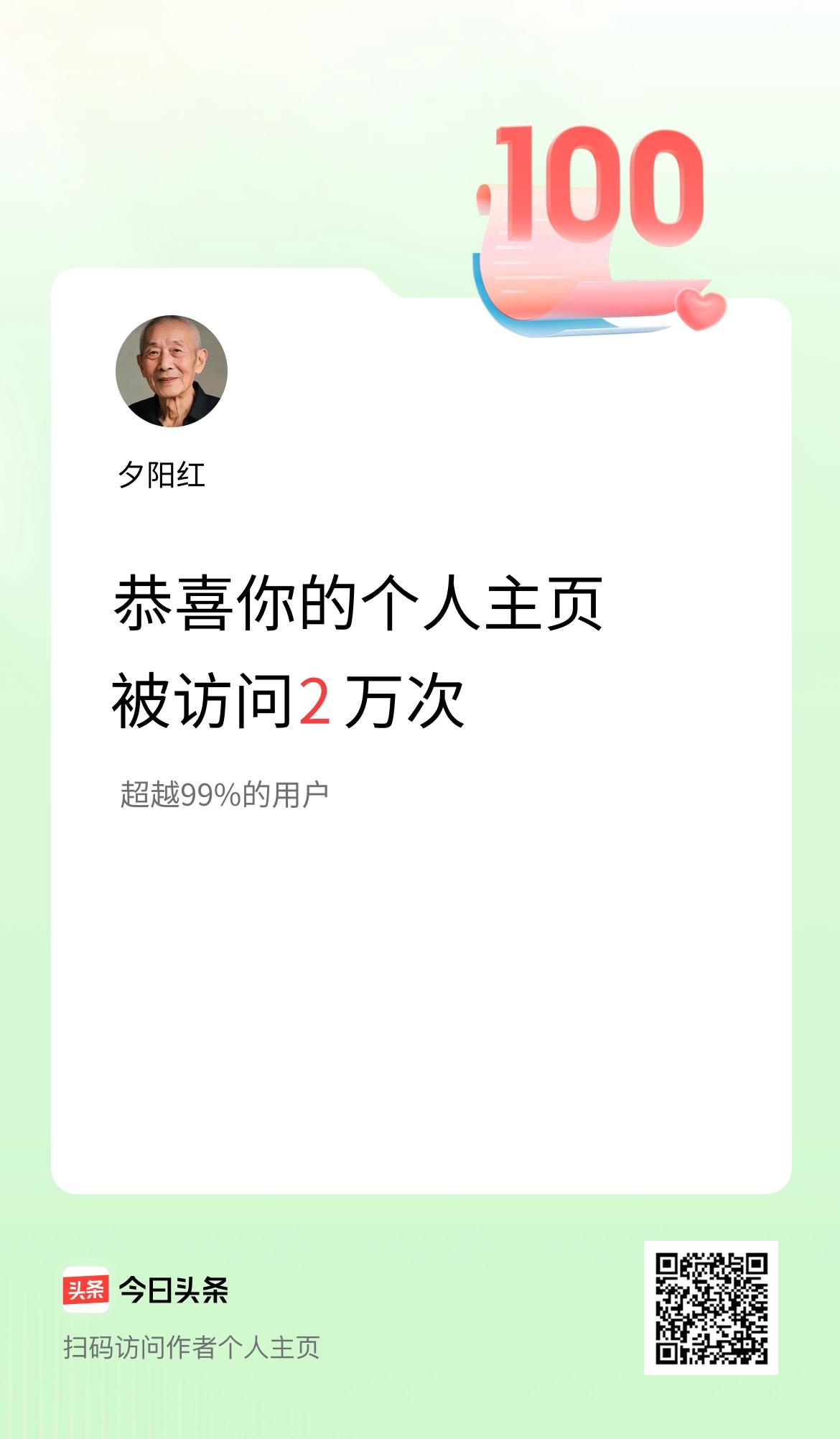 我的头条个人主页被访问2万次啦！