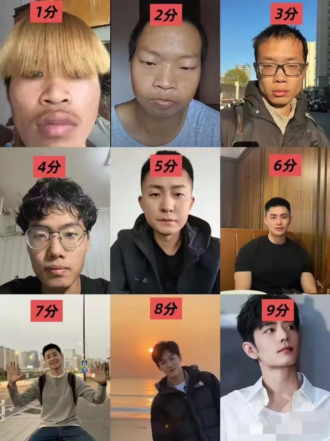 男人颜值打分标准。。[笑脸][破涕为笑][破涕为笑]
来吧，​各位自己对照一下，
