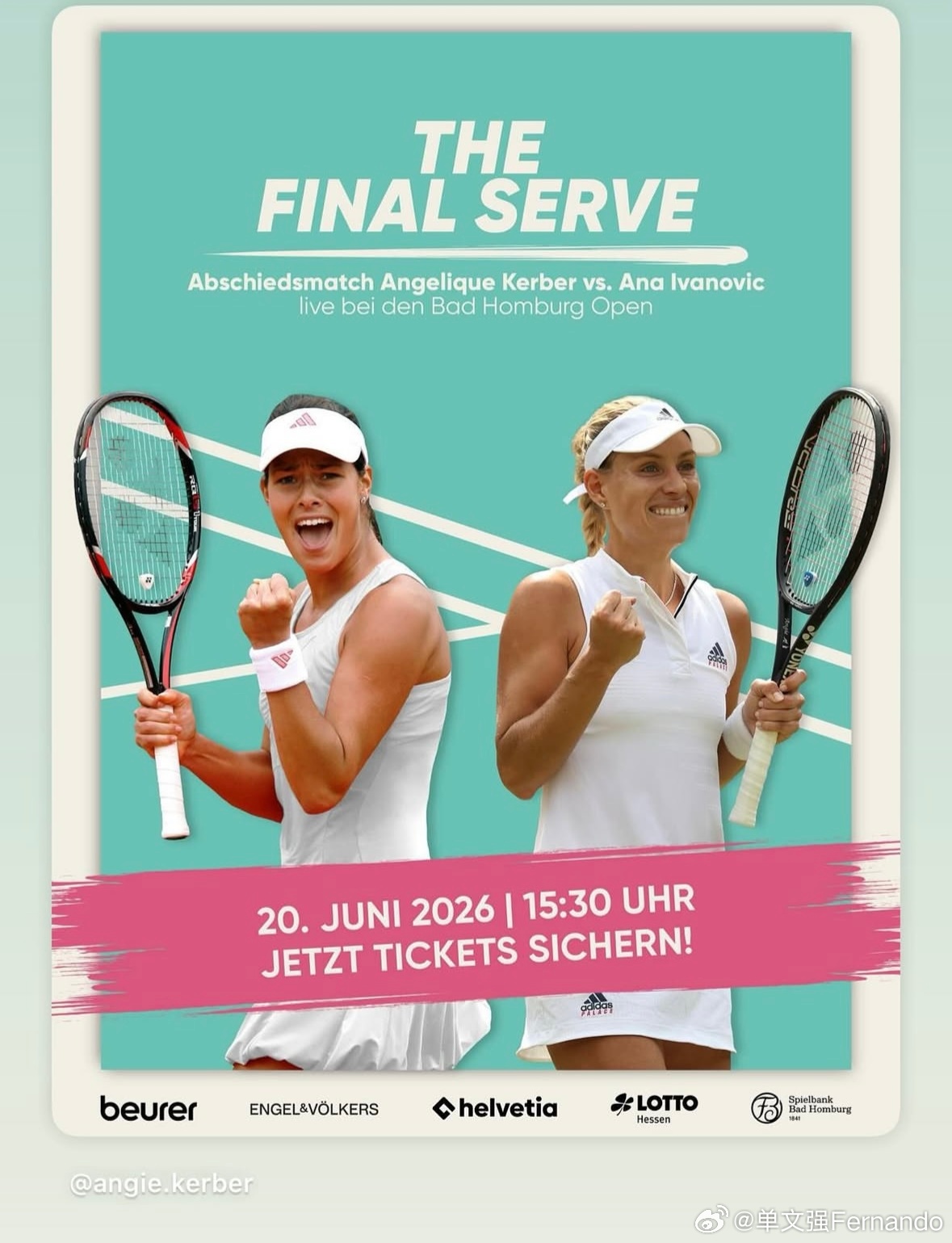 科贝尔🤝伊万诺维奇🔥最后一舞Angie官方宣布，会在今年6月20日草地赛季巴