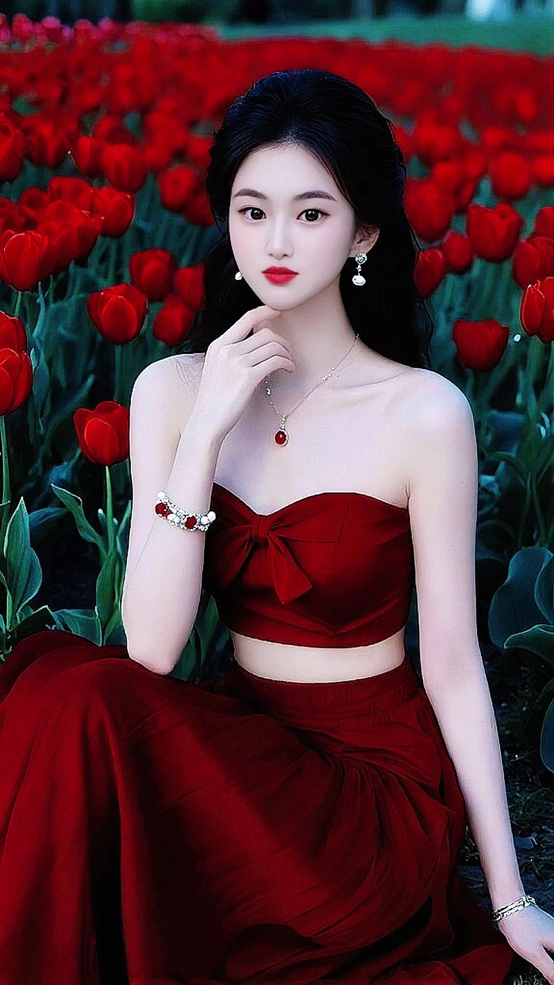 红裙花卉写真 纯欲少女感 甜辣纯欲风 优雅红裙 红裙与玫瑰