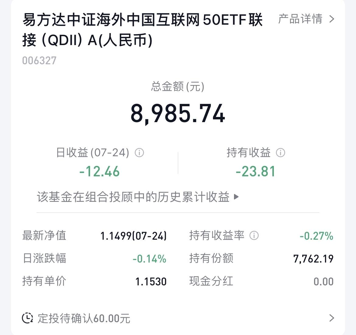 眼看着马上回本，结果又开始回调了！我买的“中概互联”一直在回本的路上，这次真的是