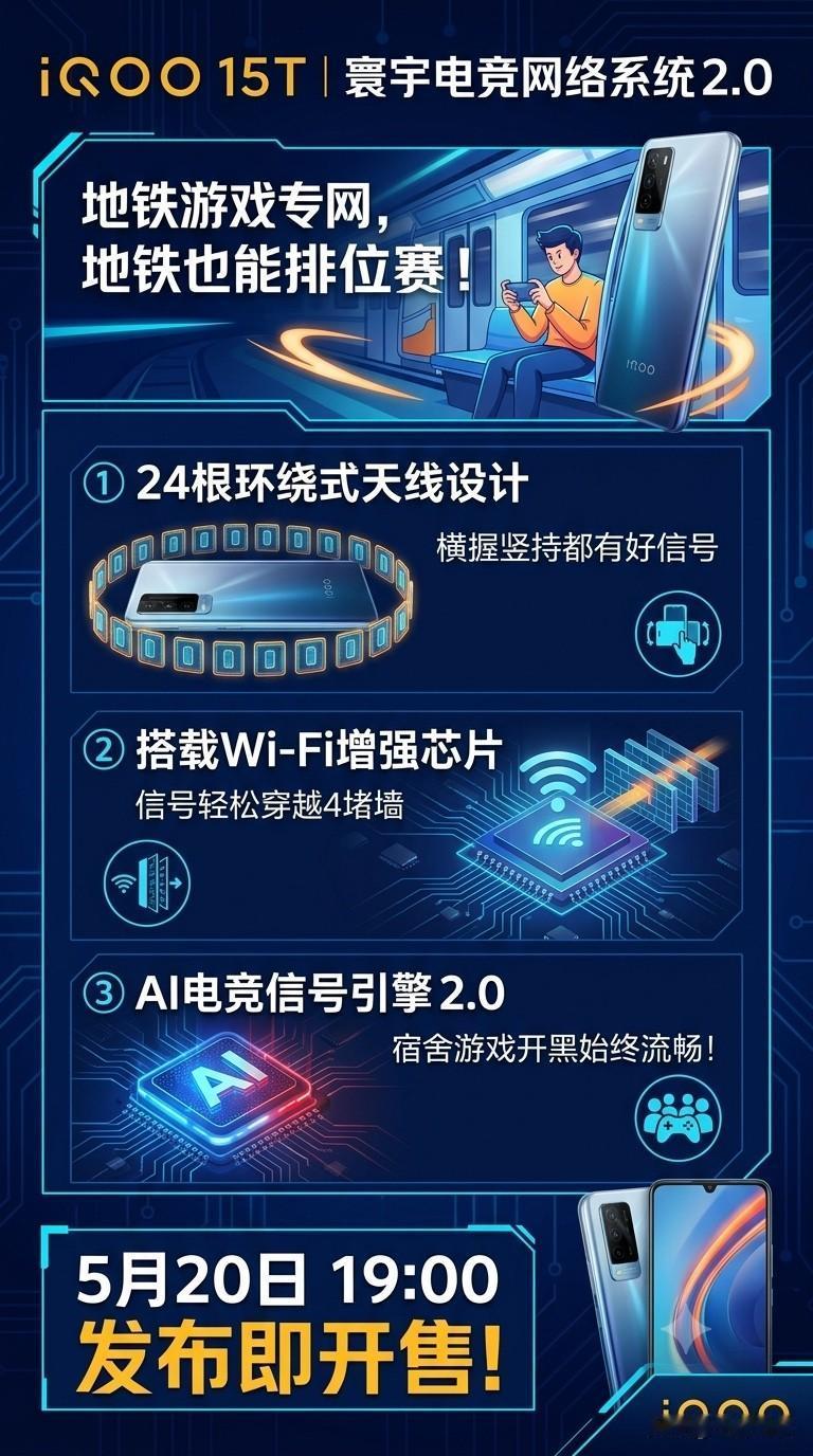 iQOO 15T 这次主打的就是一个“地铁也能打排位”的体验，直接上了寰宇电竞网