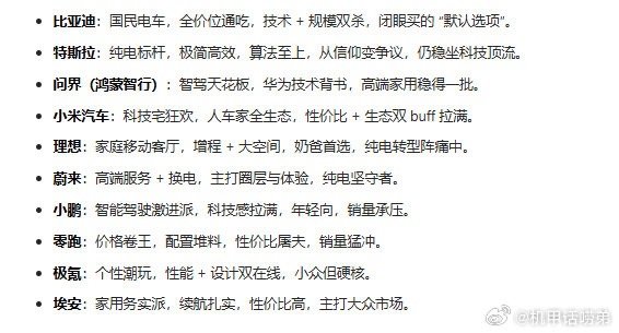 让AI锐评一下现在的电车品牌 