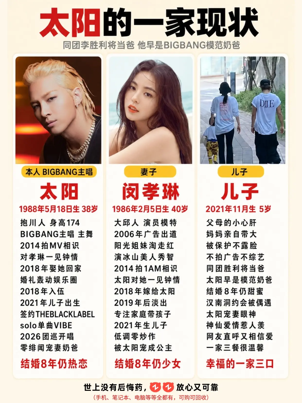 太阳幸福的一家三口，同团胜利也要当爸爸了。