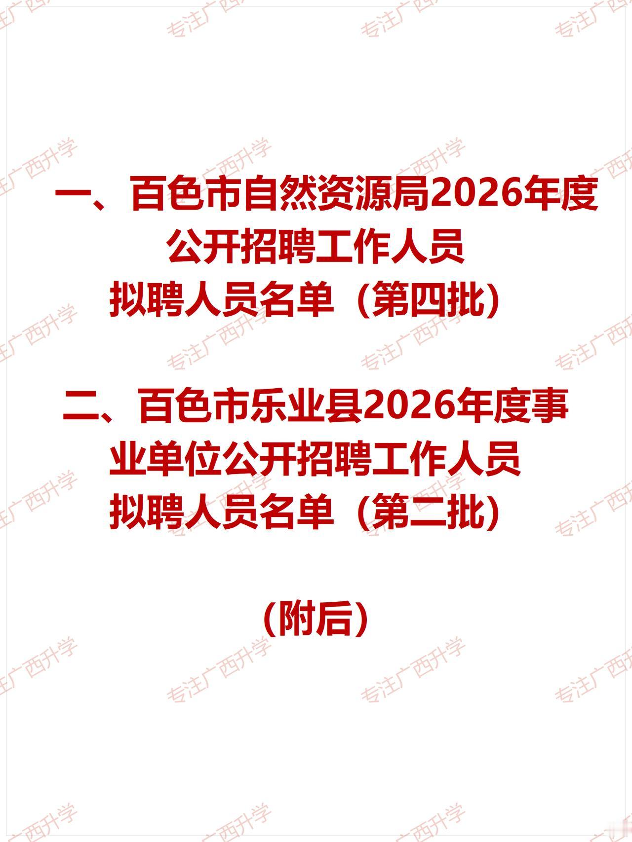 百色市自然资源局2026年度公开招聘工作人员拟聘人员名单（第四批）——
百色市乐