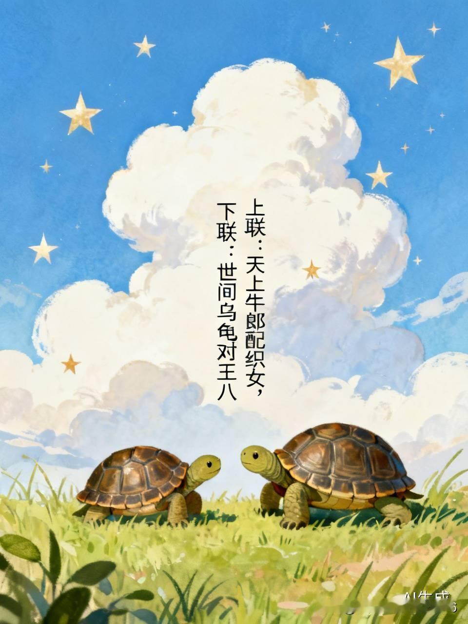 上联:天上牛郎配织女
下联:世间乌龟对王八