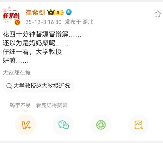 崔紫剑说的大学教授是谁呢？好难猜啊……

赵氏理论：大家早晚都是犯罪分子，大家早