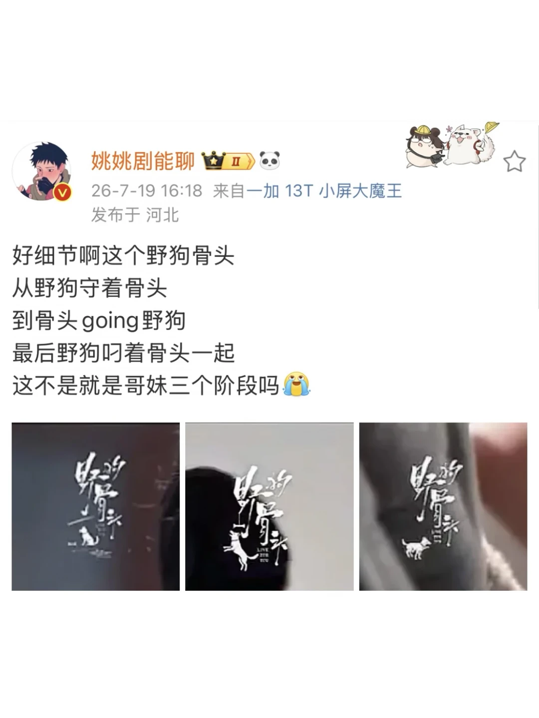 被野狗骨头细节震撼到了😳哑巴不许做宣发👀