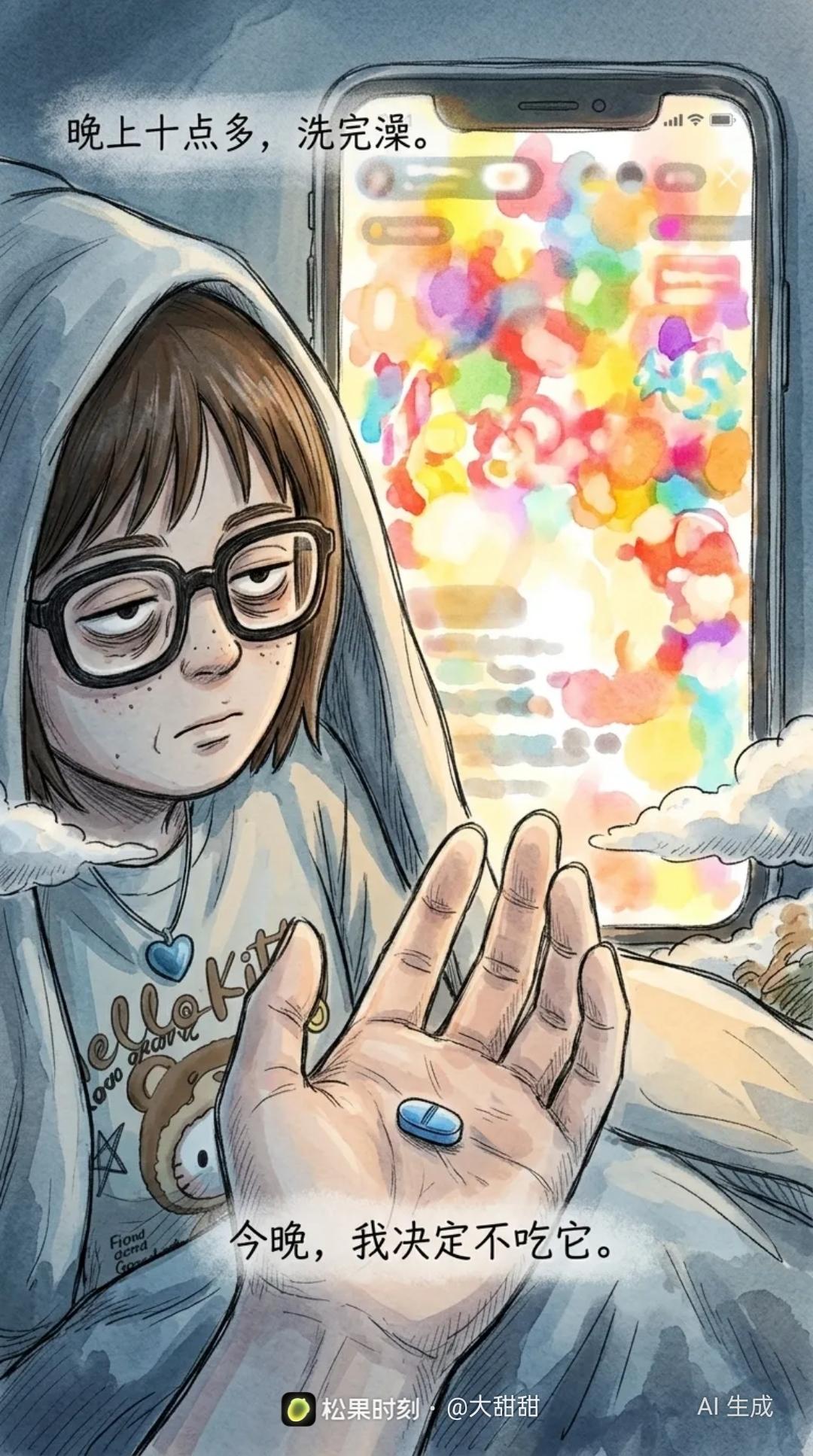 电梯，去瑞幸喝一杯全冰黑巧美式平复一下心情。漫画疗愈 双相情感障碍 噩梦 生活碎