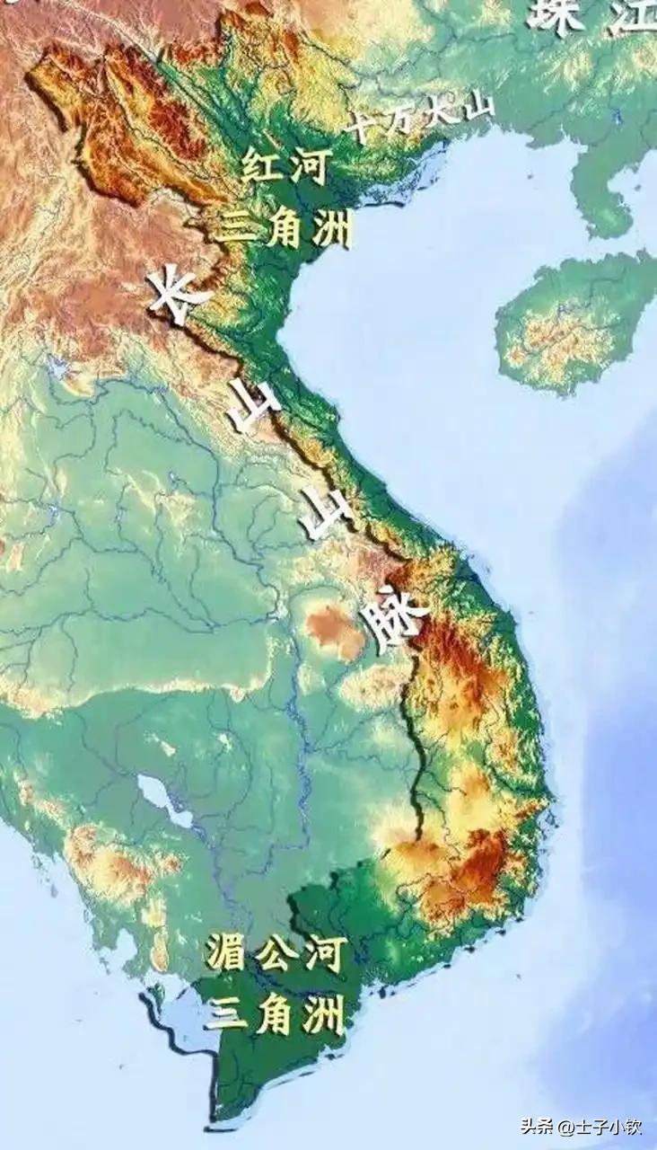 越南国土形状狭长，大致呈一个“S”形（个人感觉其实更像一个“丁”字），由北向南纵