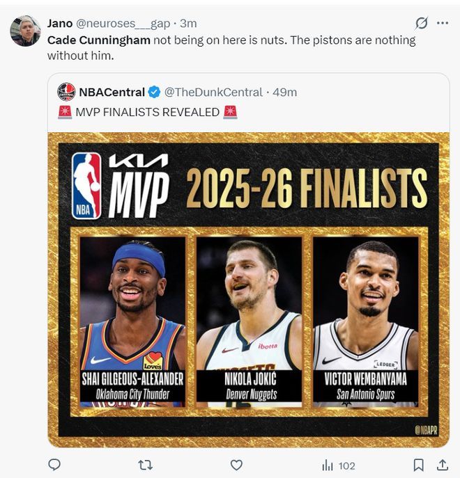 BA季后赛首轮G1，魔术以112-101爆冷活塞（东部 第一居然惨败）。此役东部