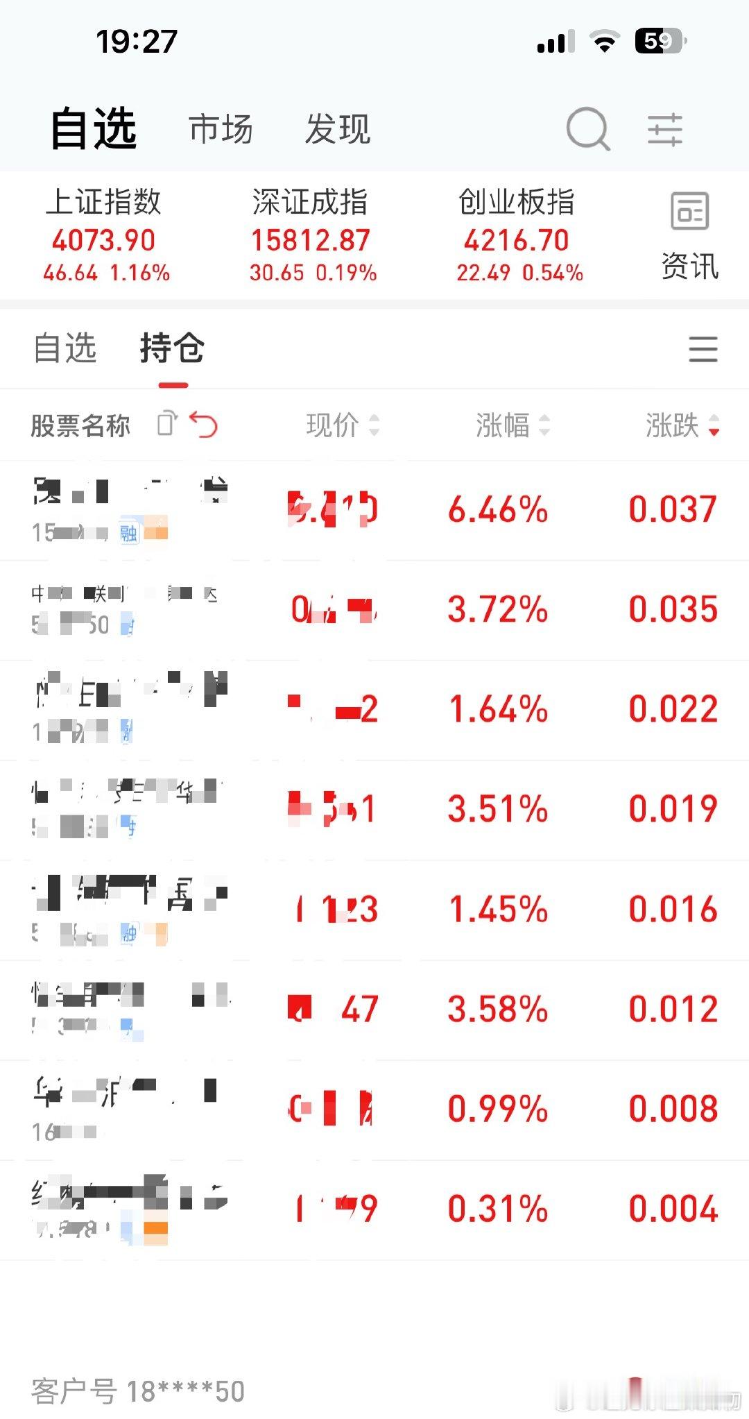 A股全线收红a股全线收红 真不错，打开账户看一下今天的持仓全是红的。就是最近老忘