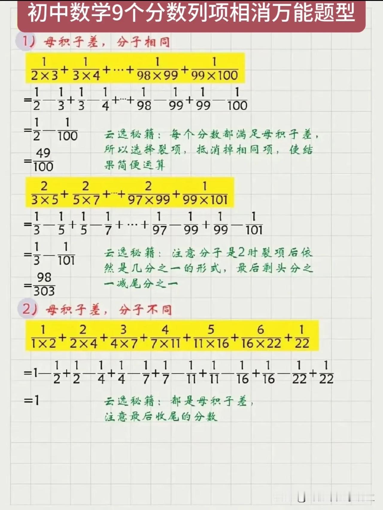 初中数学9个分数列项相消万能题型