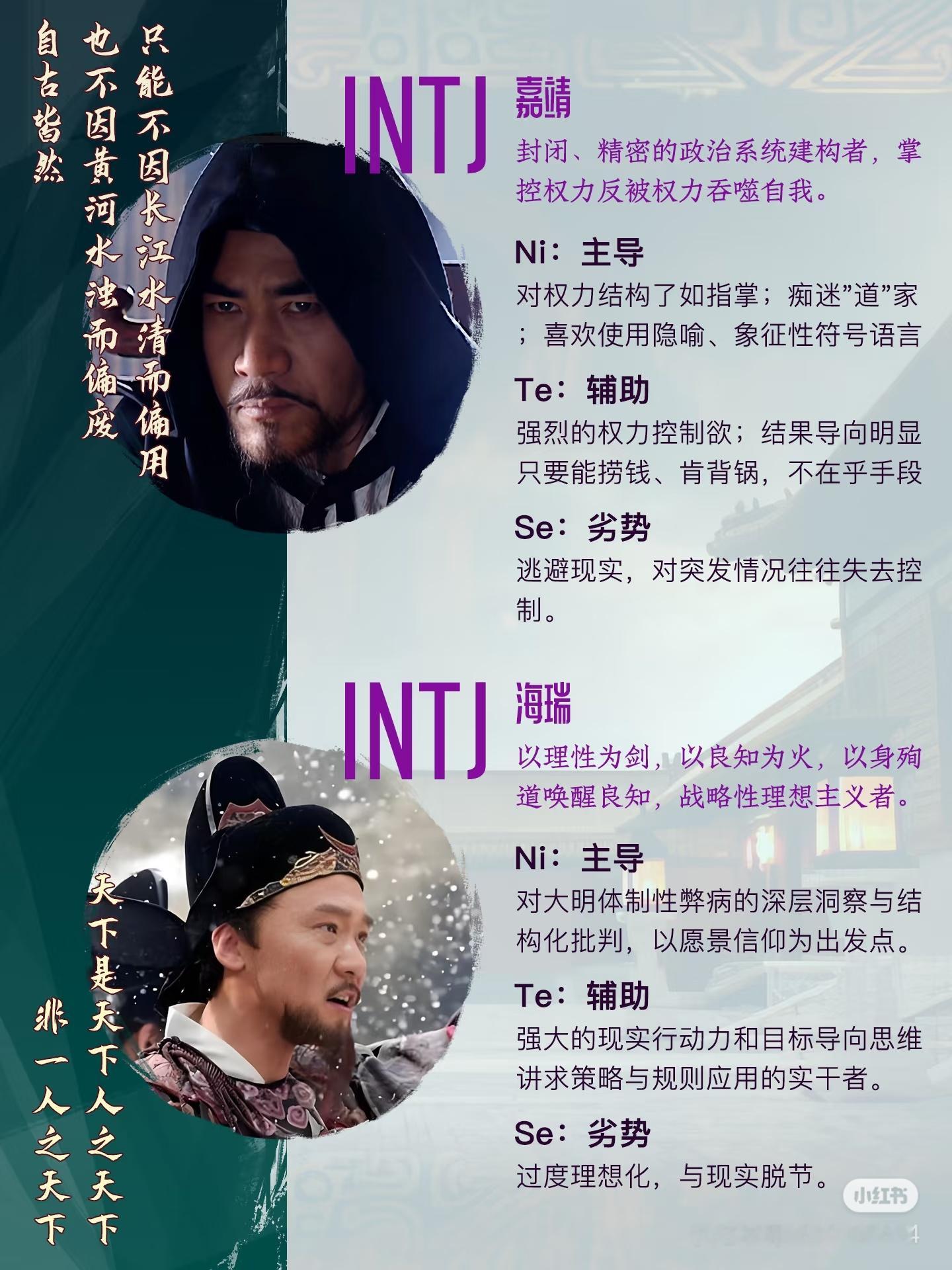 说实话我都忘了很多人物而且我对很多人格也不了解但我觉得对海瑞判断不对，intj不