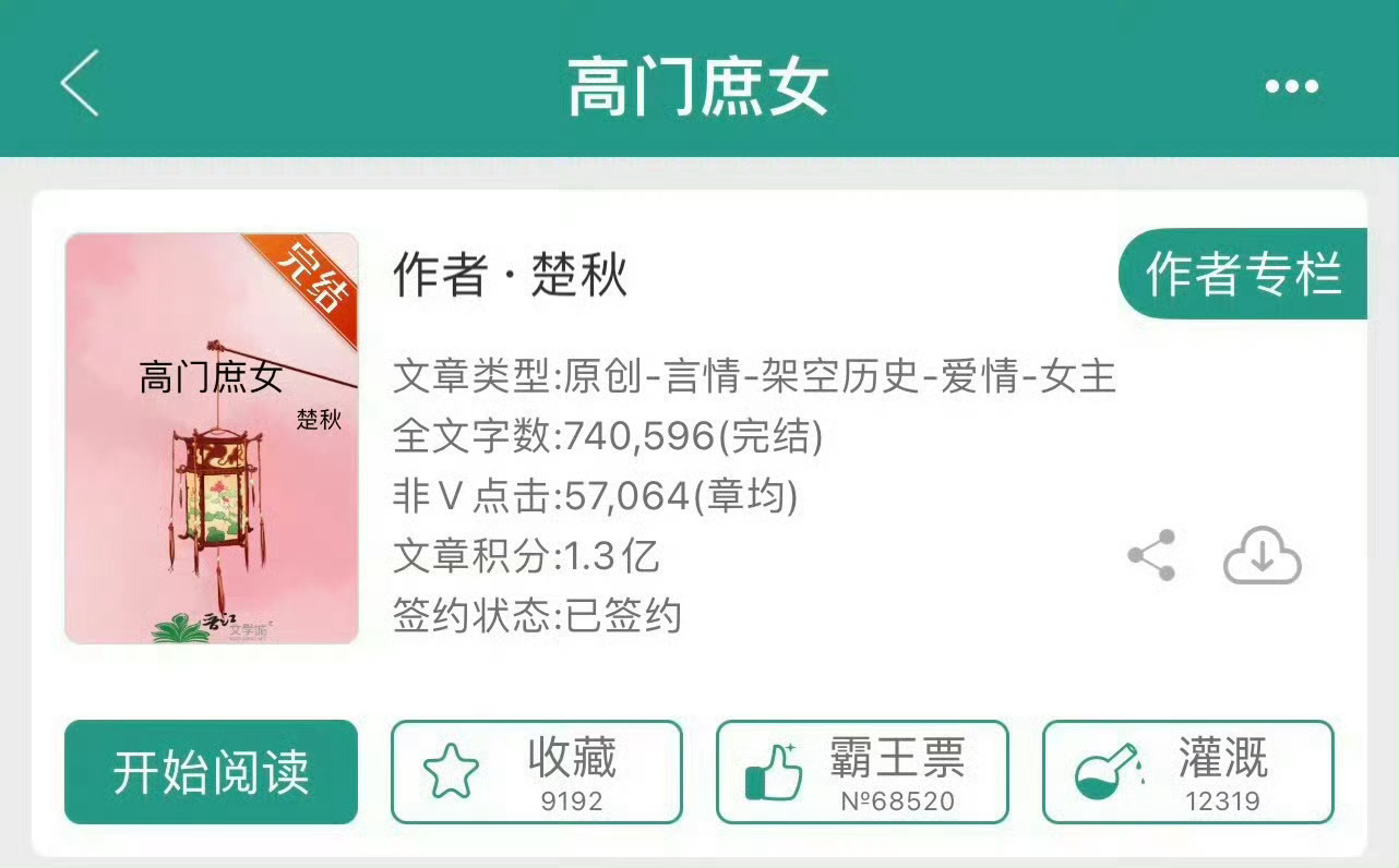 小说推荐：《高门庶女》 作者:楚秋简评：聪慧貌美庶女vs清冷高贵状元郎，家长里短