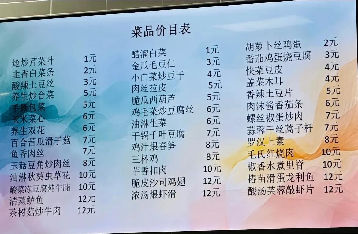 这是清华大学食堂的菜单和价格。所以要好好学习呀！ 上海交通大学的食堂也超级便宜。