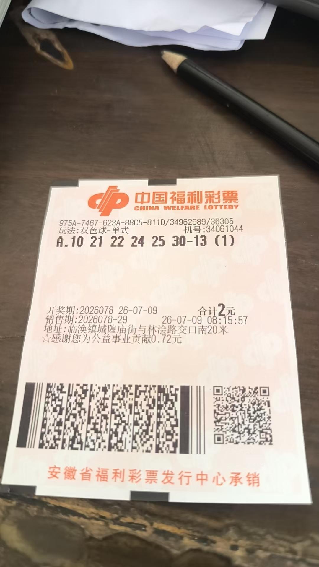 双色球26078期实票
蓝球还选13。